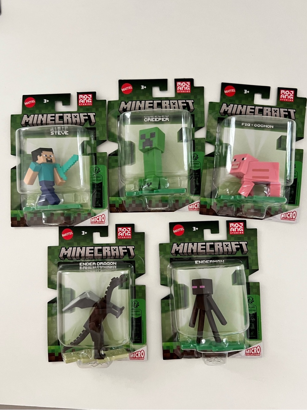 Minecraft Mattel Micro Collection 5 Figure Set Steve Creeper Pig Enderman Dragon